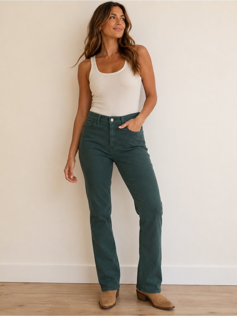 JEN7 Deep Teal High-Rise Stretch Slim Straight Jeans Women’s Size 10